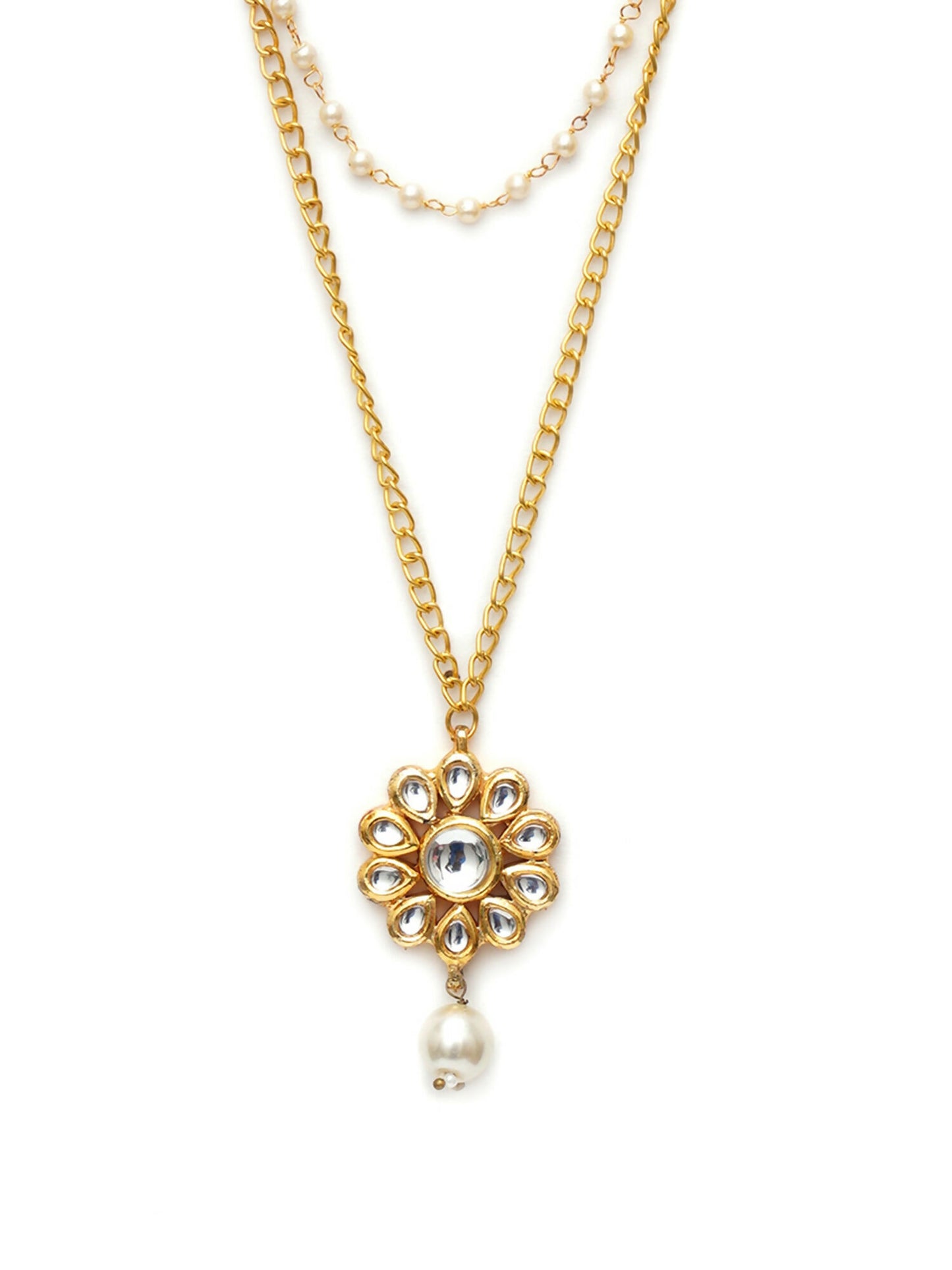 Layered Kundan and Pearl Gold Neckpiece (gold) - Ruby Raang - Distacart