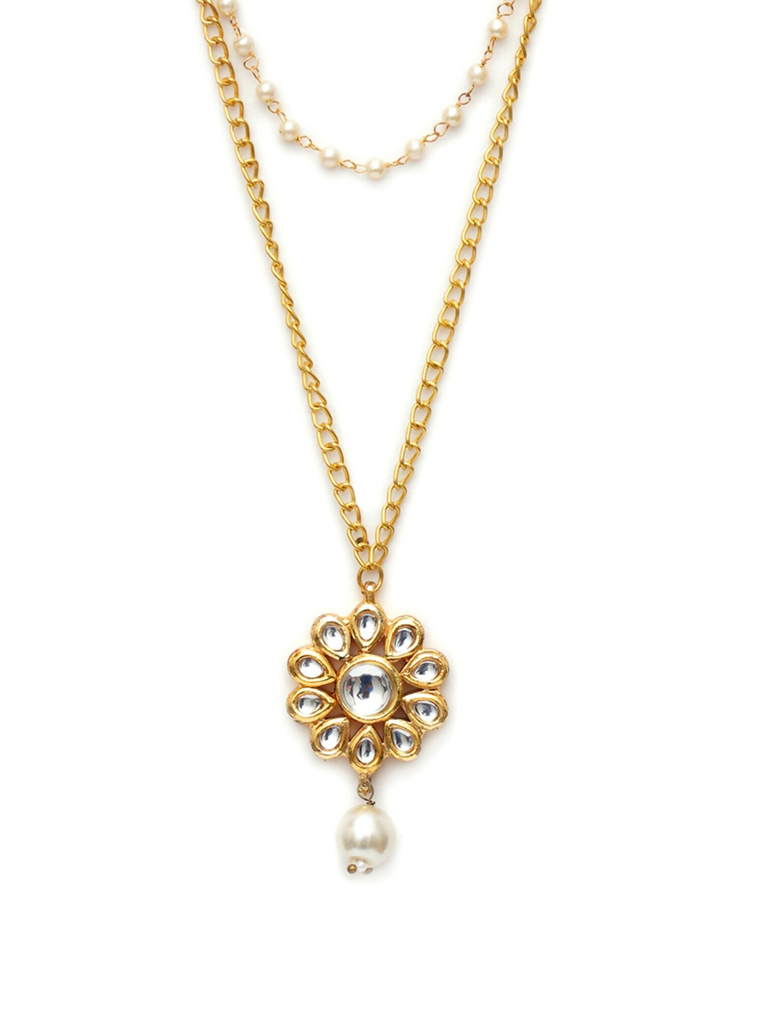 Layered Kundan and Pearl Gold Neckpiece (gold) - Ruby Raang - Distacart