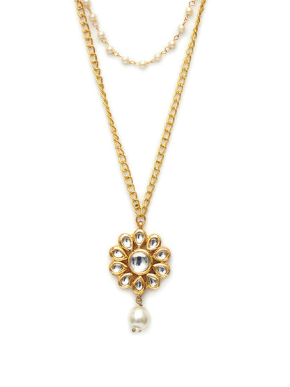 Layered Kundan and Pearl Gold Neckpiece (gold) - Ruby Raang - Distacart