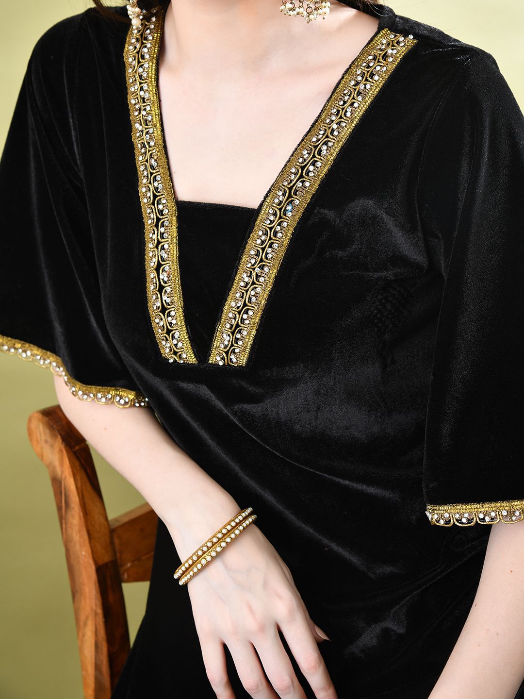Sangria Embellished A-Line Kurta & Dhoti Pant With Dupatta