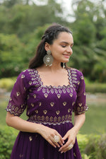 Thumbnail for Joban Fashion Purple Georgette Sequence Embroidery Work Gown
