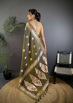 Thumbnail for Joban Fashion Banarasi Mehendi Green Woven Soft Silk Saree