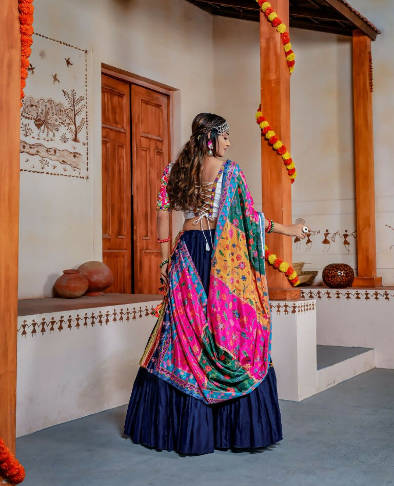 Aastha Fashion Blue Rayon Ready Mirror Lace work Readymade Traditional Lehenga Choli Set - Distacart
