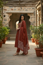 Thumbnail for The52 Women's Beautiful Cotton Fabric Embroidery Work Flared Anarkali Pant and Dupatta Set - Distacart