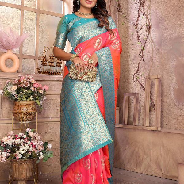 Joban Fashion Pink Banarasi Soft Silk Woven Saree