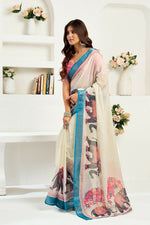 Thumbnail for Vastranavya Cream Digital Printed Linen Ready To Wear Designer Saree with Unstitched Blouse - Distacart