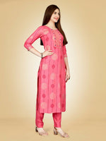 Thumbnail for Jyoti Fashion Women's Pink Viscose Rayon Embroidered Kurta Pant Set - Distacart