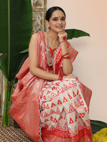 Thumbnail for Astita Linen Cotton Red & White Saree