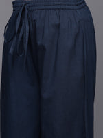 Thumbnail for Varanga Women Straight Kurta With Round Neck Paired With Blue Solid Palazzo And Blue Solid Dupatta - Distacart