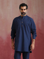 Thumbnail for trueBrowns Men's Navy Cotton Mandarin Collar Kurta Co-ord set