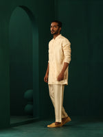 Thumbnail for trueBrowns Men's Ivory Geometric Floral Viscose Silk Co-ord Set - Distacart