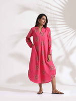 Thumbnail for trueBrowns Pink Cotton Print A-line Dress