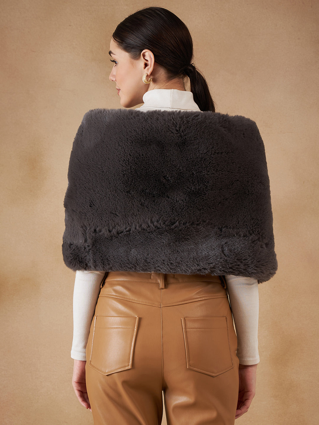 InWeave Slaty Grey Long Faux Fur Cape