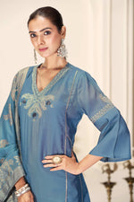 Thumbnail for BulBul Shruti Iceblue Silk Kurta Set with Dupatta