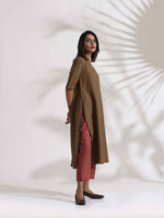 Thumbnail for trueBrowns Brown Slub Highslit Kurta Set
