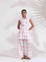 Thumbnail for trueBrowns White Cotton Print Tie-up Top & Pants Co-ord Set