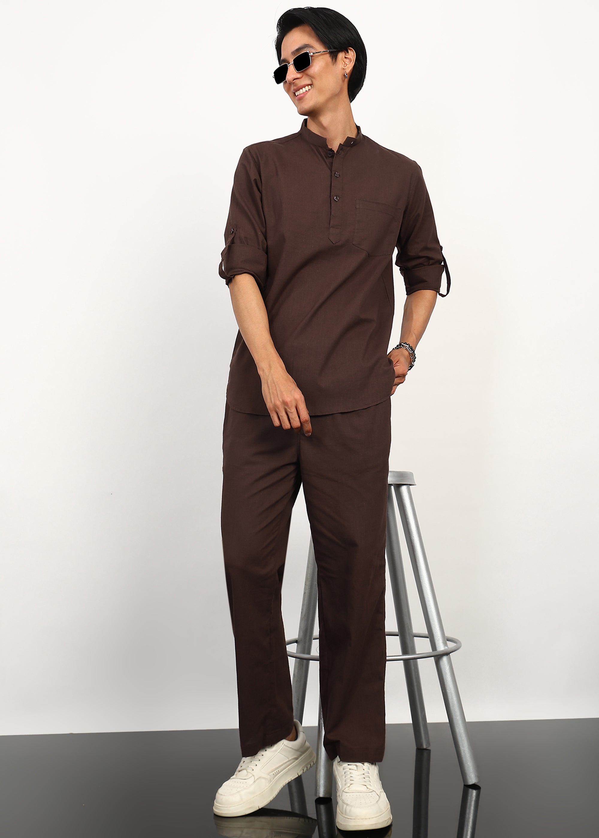 Fabmade Cocoa Drift Linen Kurta Set - Distacart