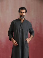 Thumbnail for trueBrowns Men's Charcoal Grey Mandarin Collar Kurta - Distacart