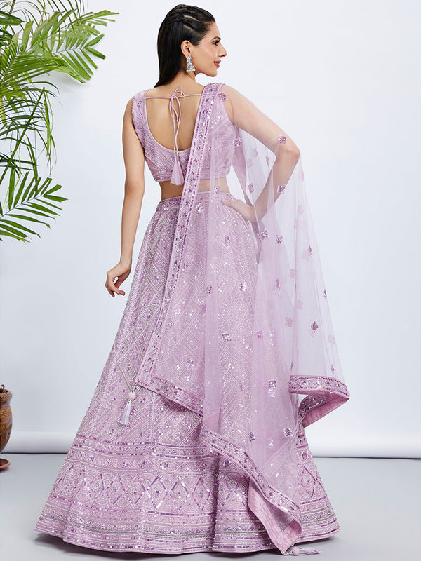 House of Panchhi Sea Green Georgette Sequins And Thread Embroidery Lehenga Choli & Dupatta - Distacart
