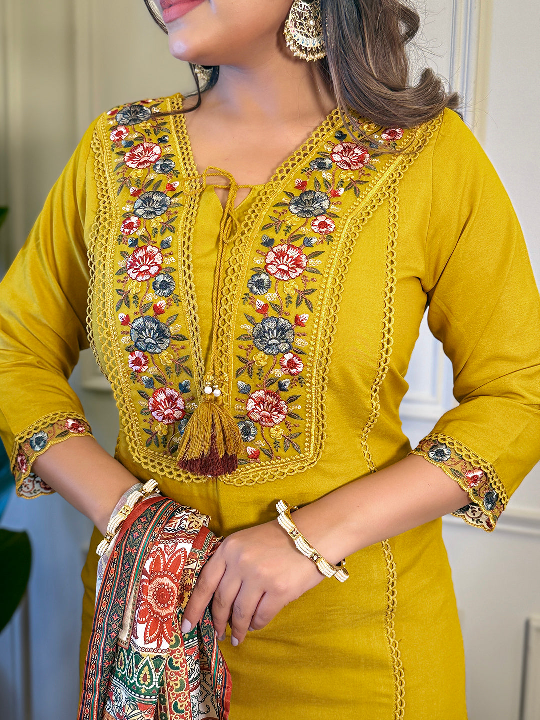 The52 Women's Gorgeous Viscose Embroidery Straight Kurta with Pant And Dupatta Set
