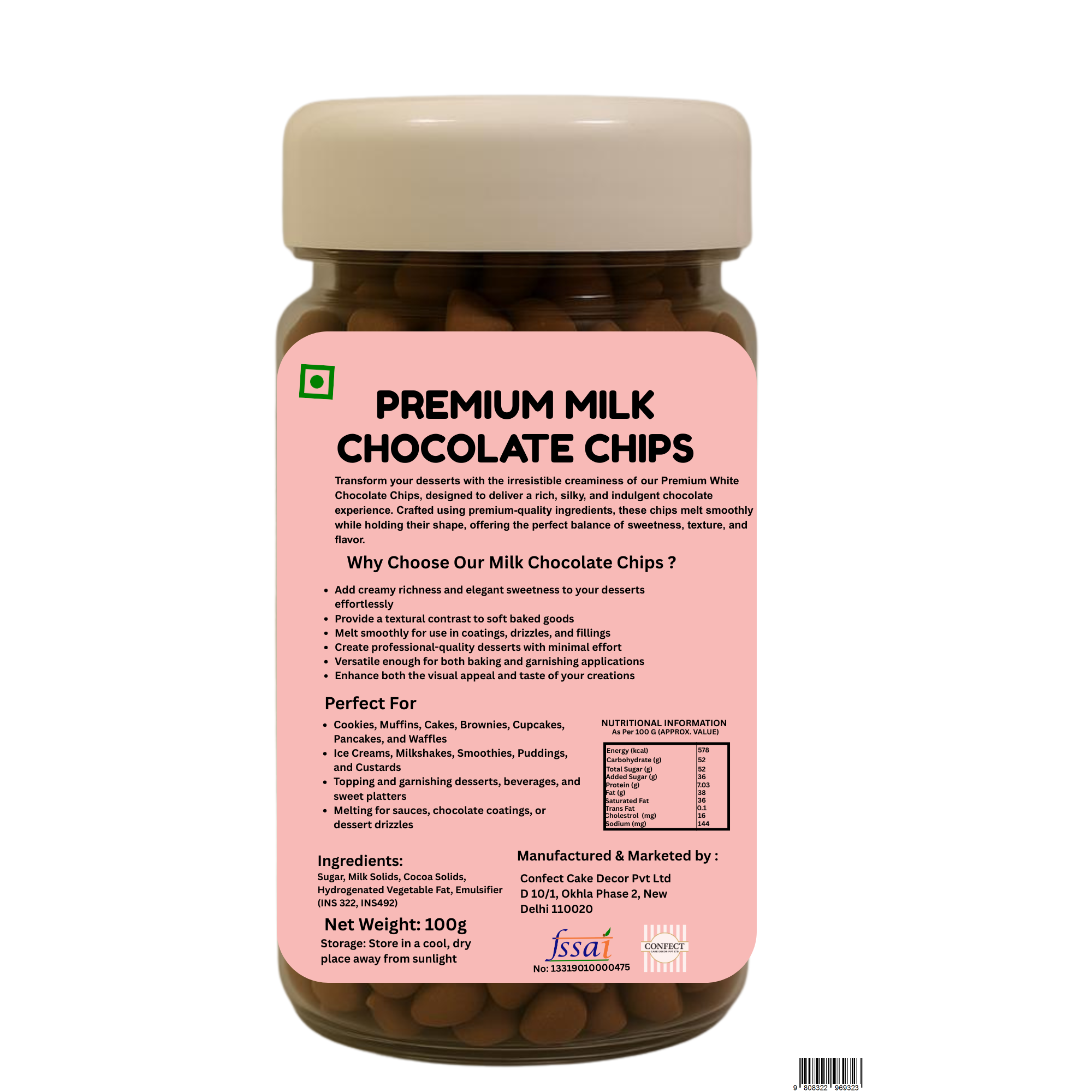 milk chocolate chips 100g
