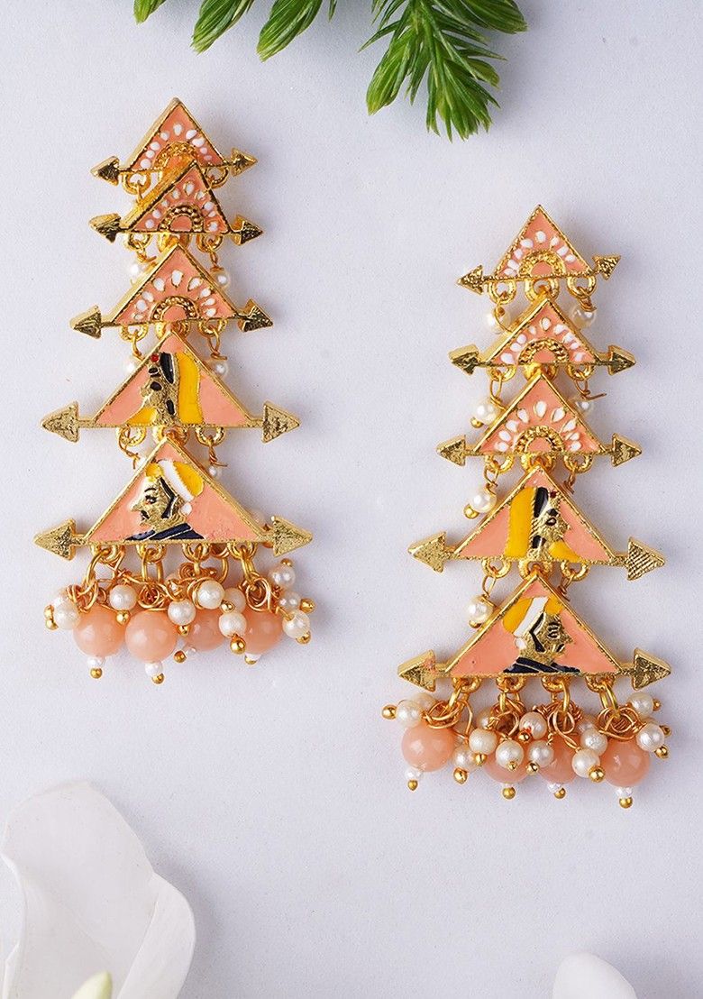 New Partywear Orange Raja Rani Meenakari Drop Earrings for Womens by House of Ree - Distacart