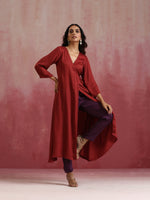 Thumbnail for trueBrowns Maroon Modal Angrakha Kurta Set - Distacart
