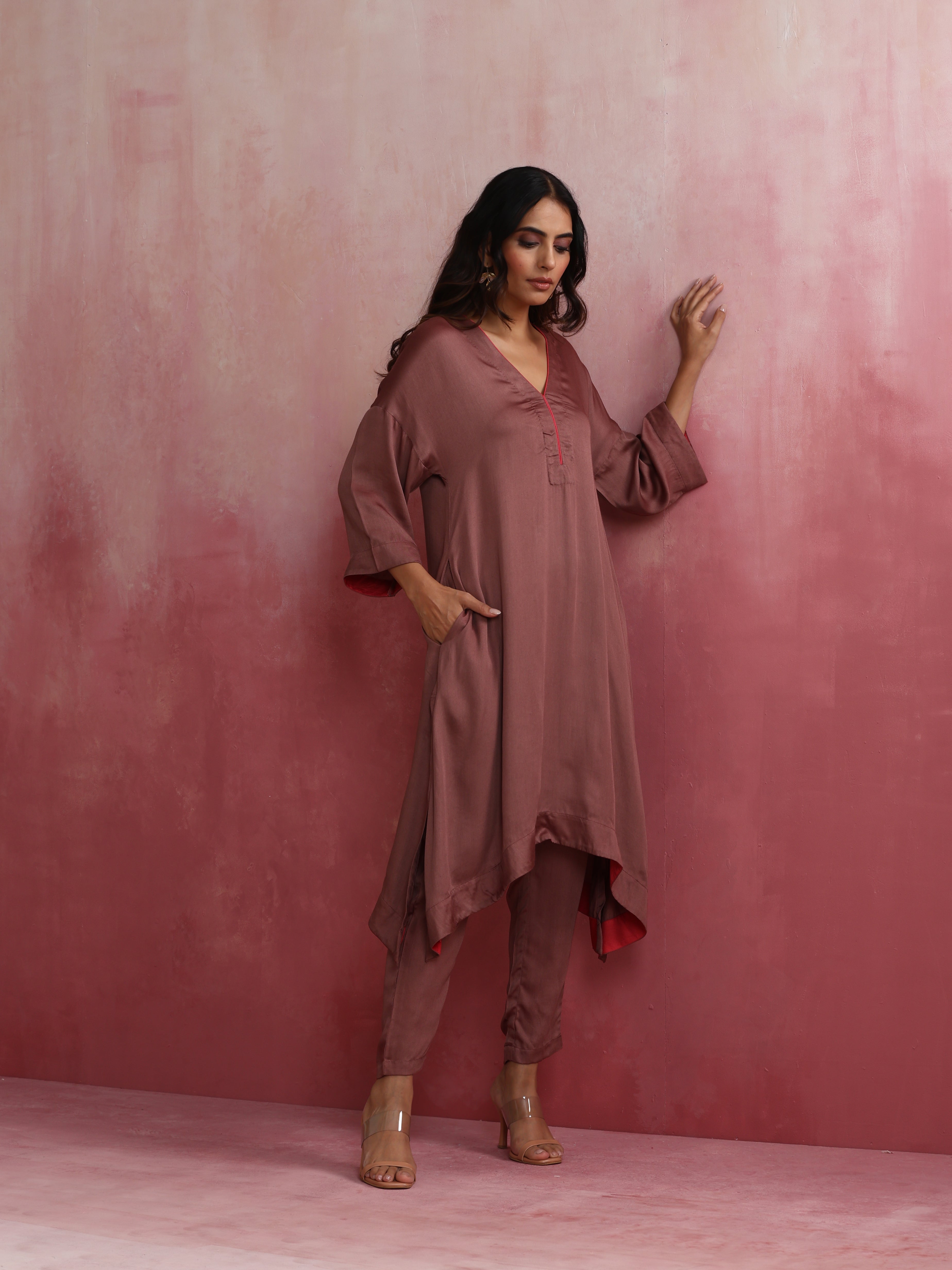 trueBrowns Brown Modal High low Kurta Set