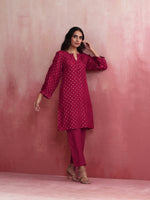 Thumbnail for trueBrowns Pink Viscose Silk Kurta Co-ord Set