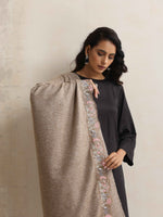 Thumbnail for trueBrowns Beige Embroidered Woollen Stole