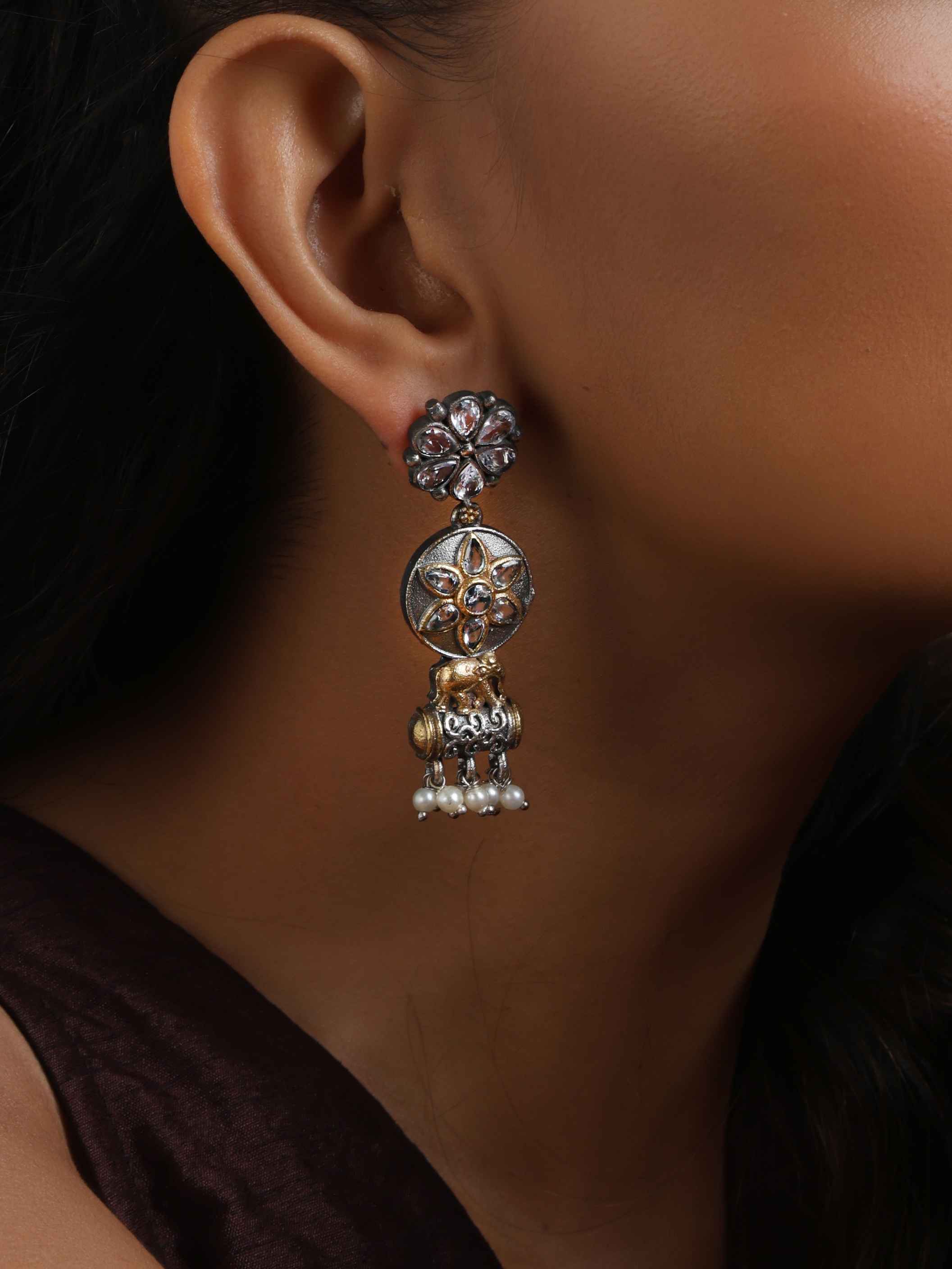 trueBrowns Silver Gold Tone Kundan Earrings - Distacart