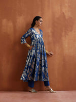 Thumbnail for trueBrowns Blue Metallic Flared Anarkali Kurta Set