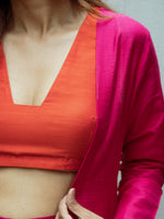 Thumbnail for trueBrowns Pink Dupion Silk Overlay Jacket Blouse Pant Set - Distacart