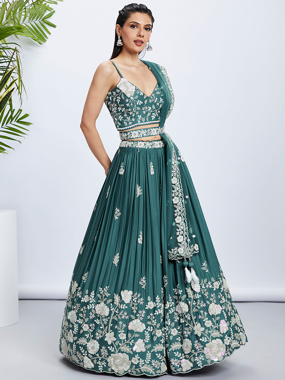 House of Panchhi Pink Pure Georgette Position Printing With Siroski Stone Work Lehenga Choli & Dupatta - Distacart