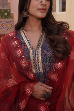 Thumbnail for BulBul Inaya Chanderi Blue Kurta Set with Dupatta