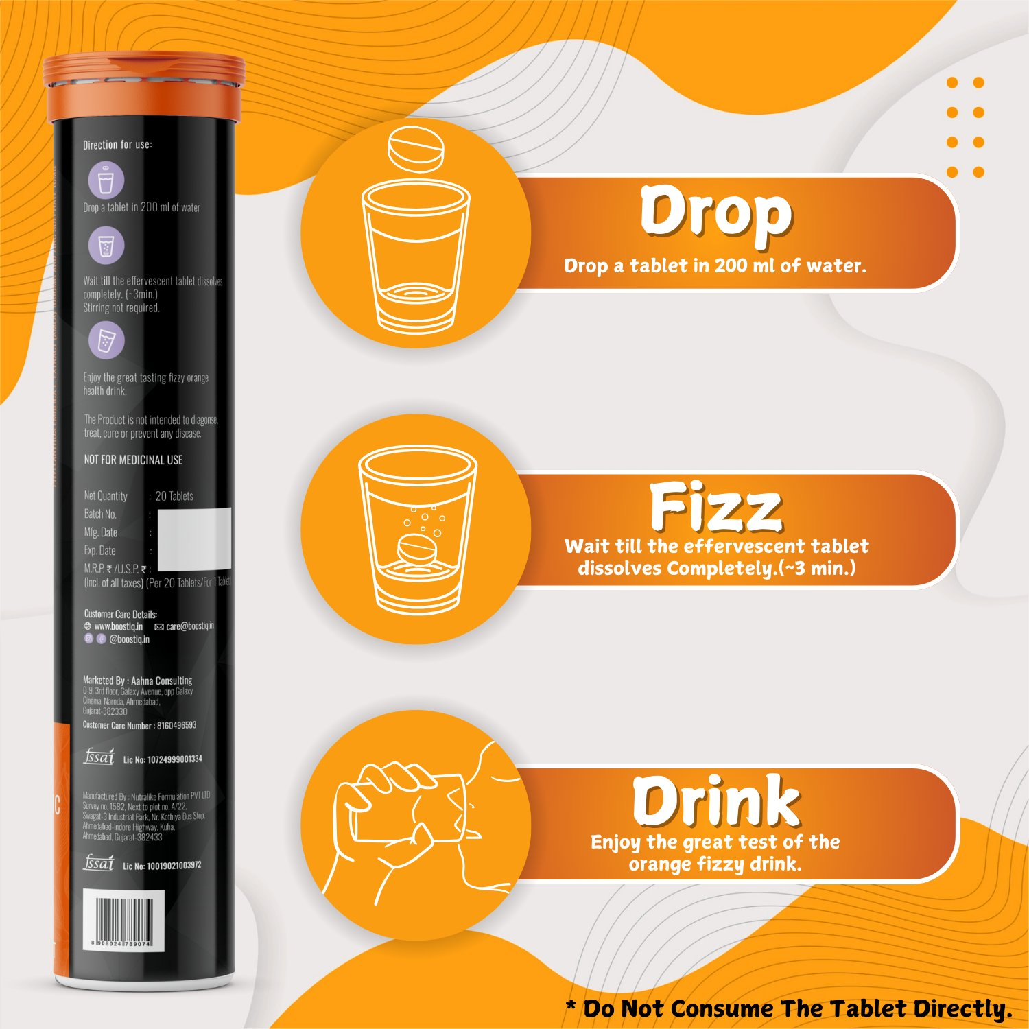 BOOSTIQ Vitamin C & Zinc Effervescent Tablets - Orange Flavour - Distacart