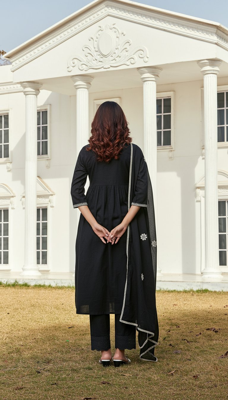 BulBul Akanksha Black Cotton Kurta Set with Dupatta