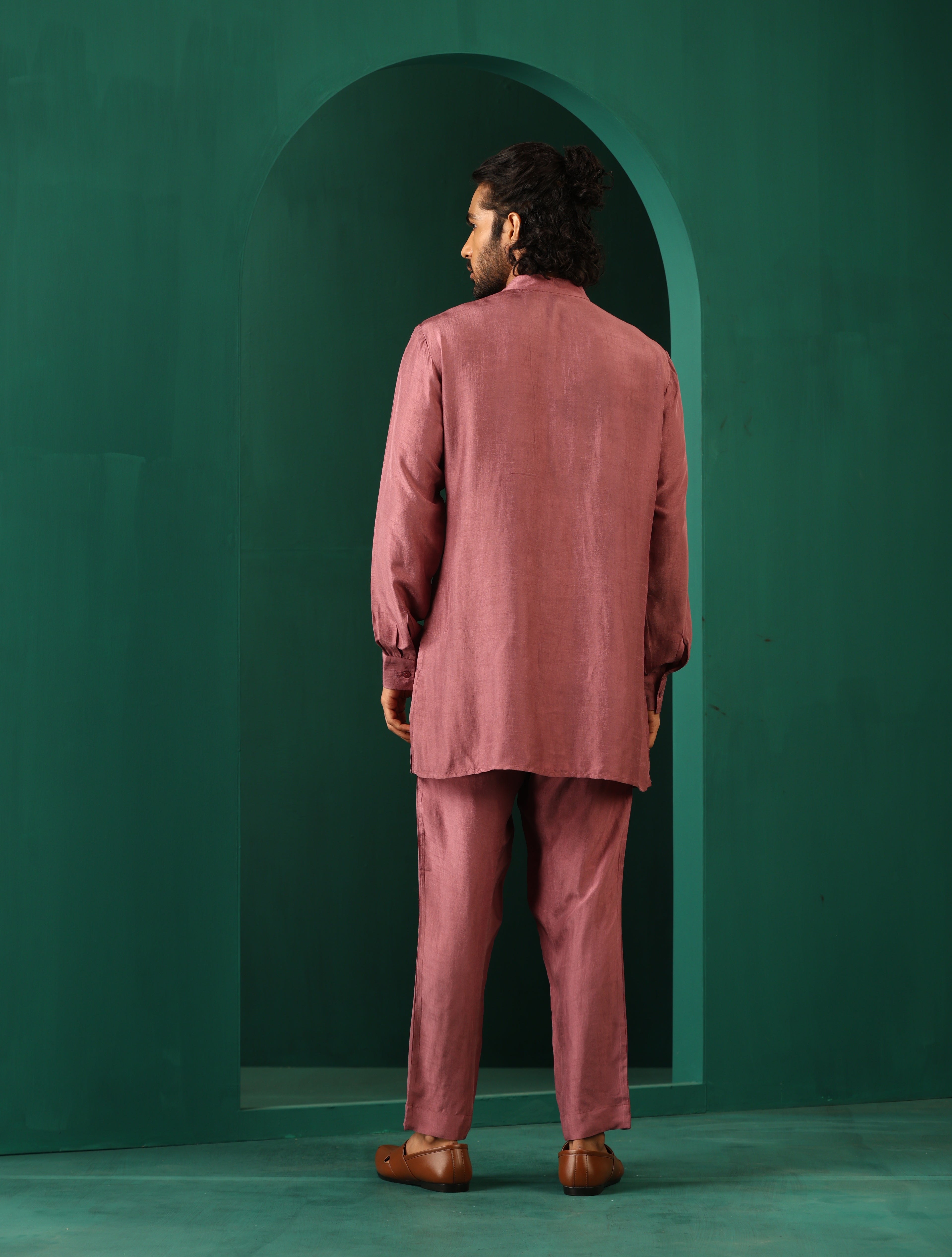 trueBrowns Men's Light Mauve Silk Co-ord Set - Distacart