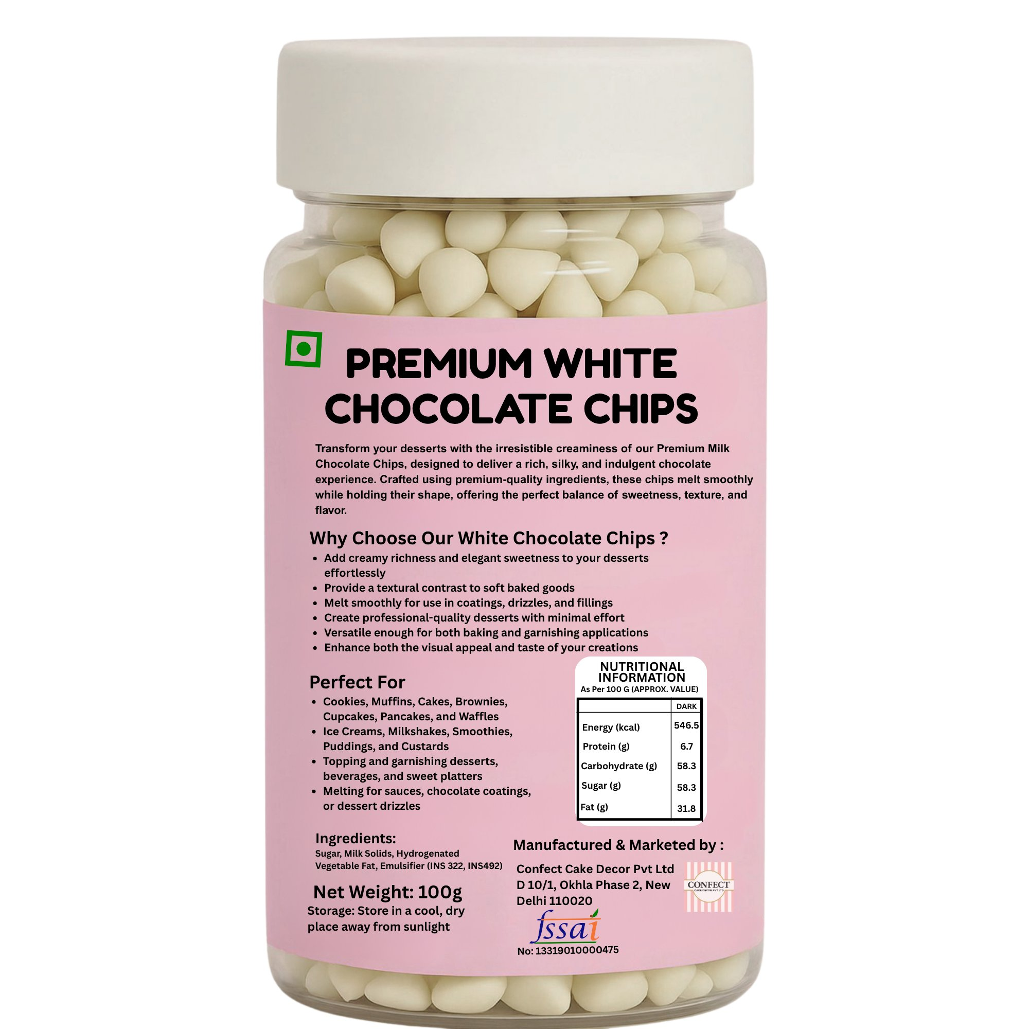 white chocolate chips 100g