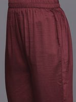 Thumbnail for Varanga Women Maroon Embroidered Kurta Paired With Tonal Bottom And Dupatta - Distacart