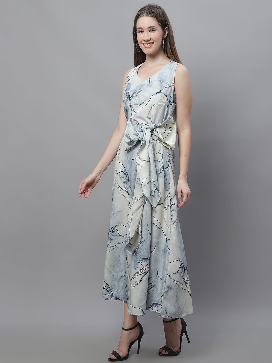 Jainish Women's Blue Printed A-Line Dresses - Distacart