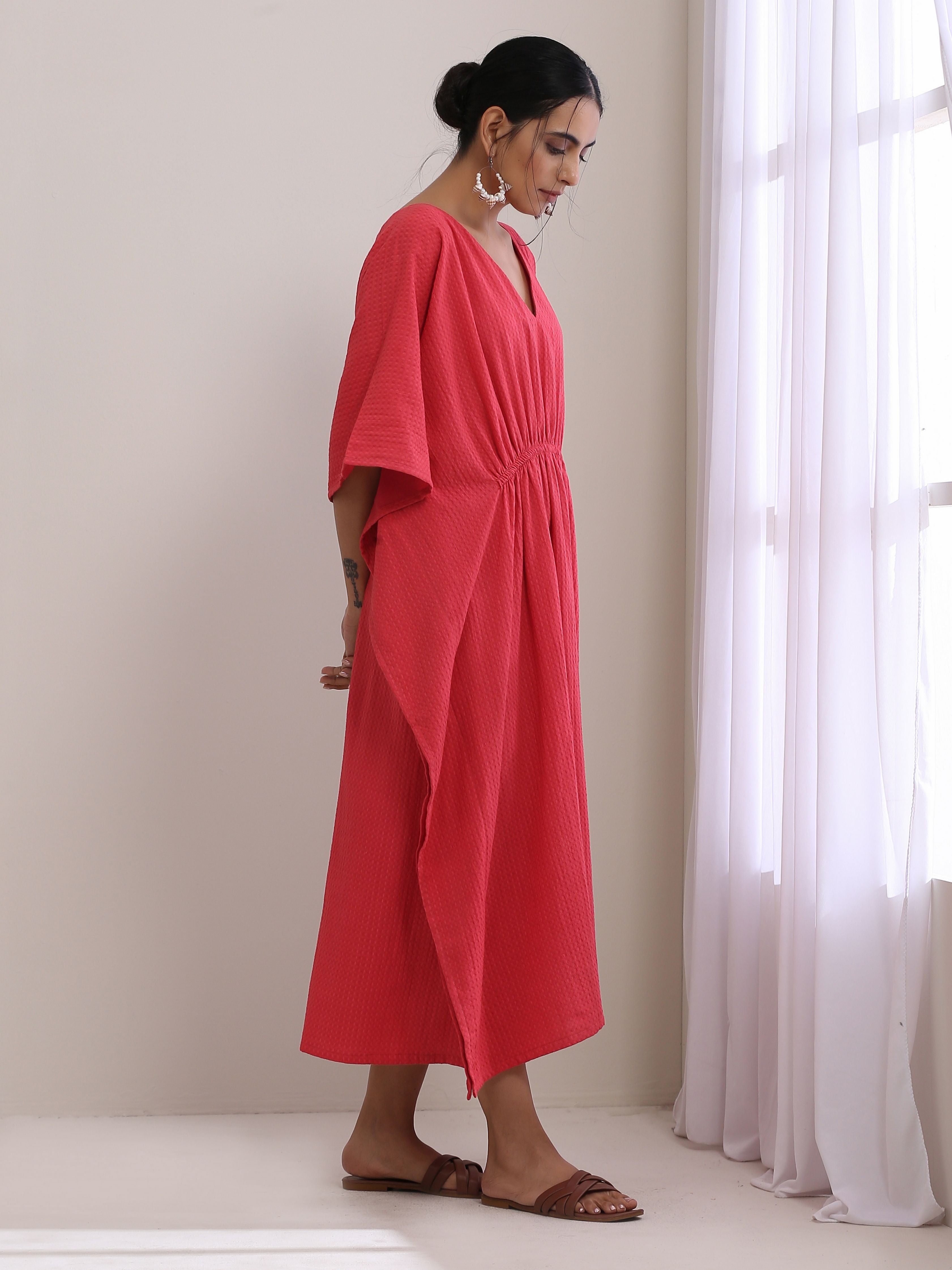 trueBrowns Bright Pink Dobby Kaftan Dress - Distacart