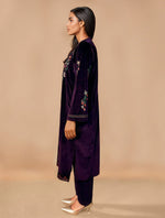 Thumbnail for trueBrowns Wine Velvet Embroidered Kurta Set