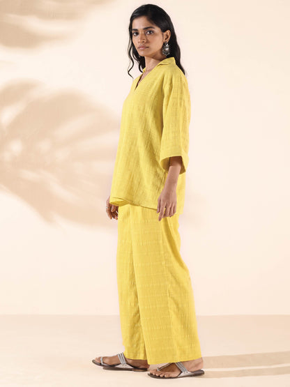 trueBrowns Lime Cotton Dobby V-Neck Co-ord Set - Distacart