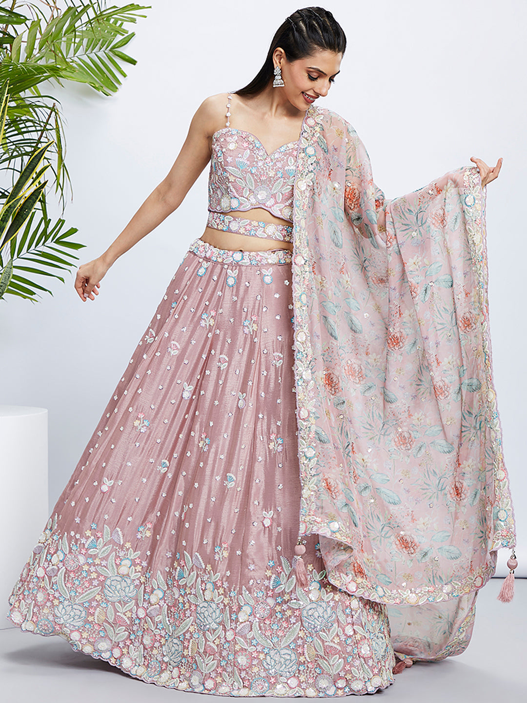 House of Panchhi Green Chiffon Position Print With Sequins Embroidery Lehenga Choli & Dupatta - Distacart