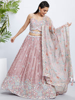 Thumbnail for House of Panchhi Green Chiffon Position Print With Sequins Embroidery Lehenga Choli & Dupatta - Distacart