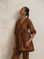 Thumbnail for trueBrowns Brown Silk Angrakha Co-ord Set