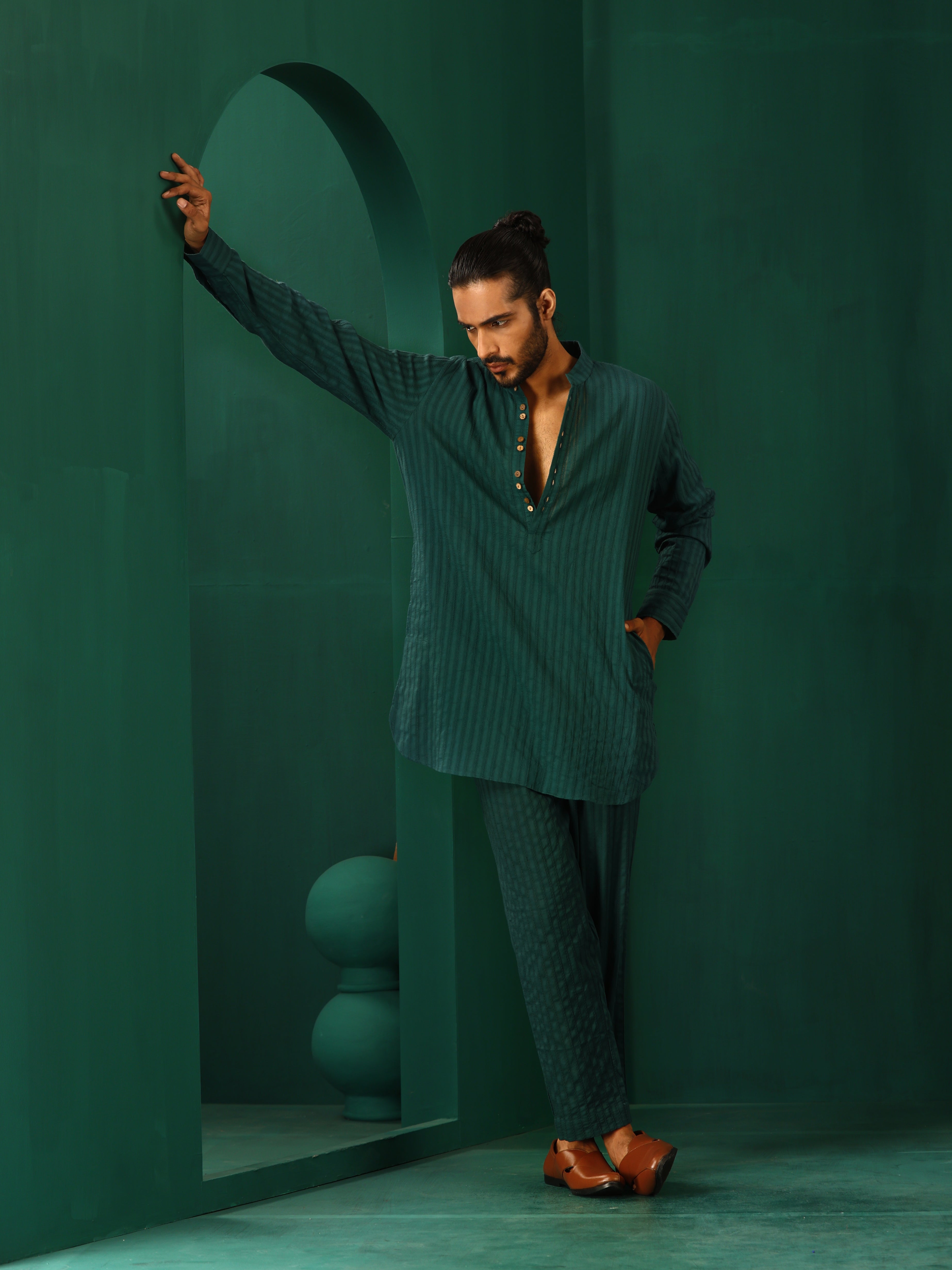 trueBrowns Men's Turquoise Dobby Co-ord Set - Distacart