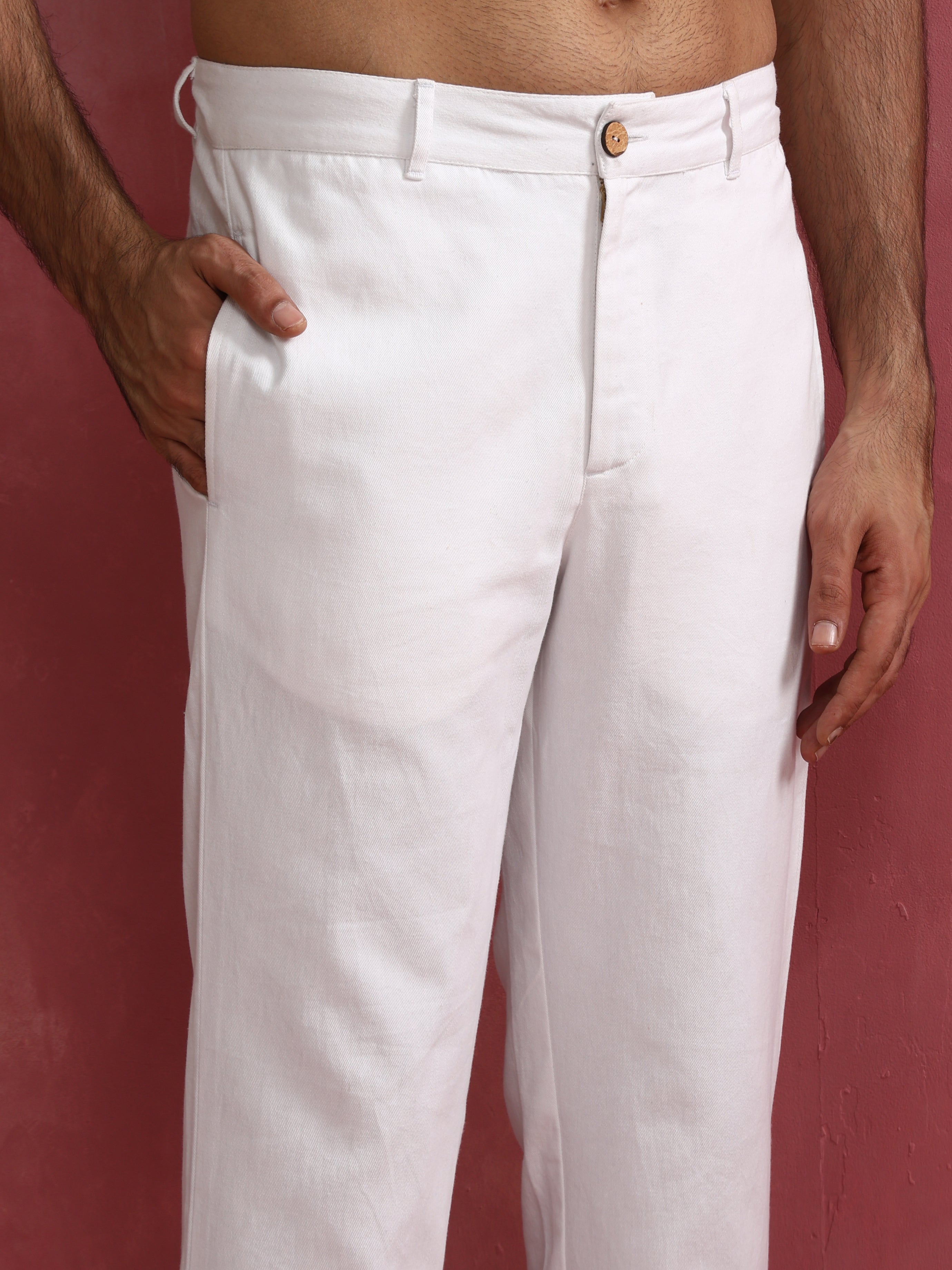 trueBrowns Men's White Cotton Twill Pants - Distacart