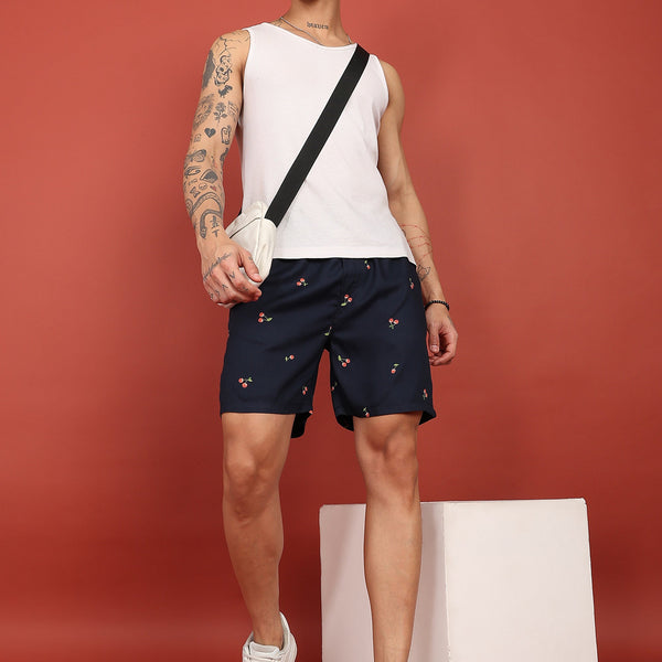 Fabmade Midnight Cherry Printed Shorts - Distacart